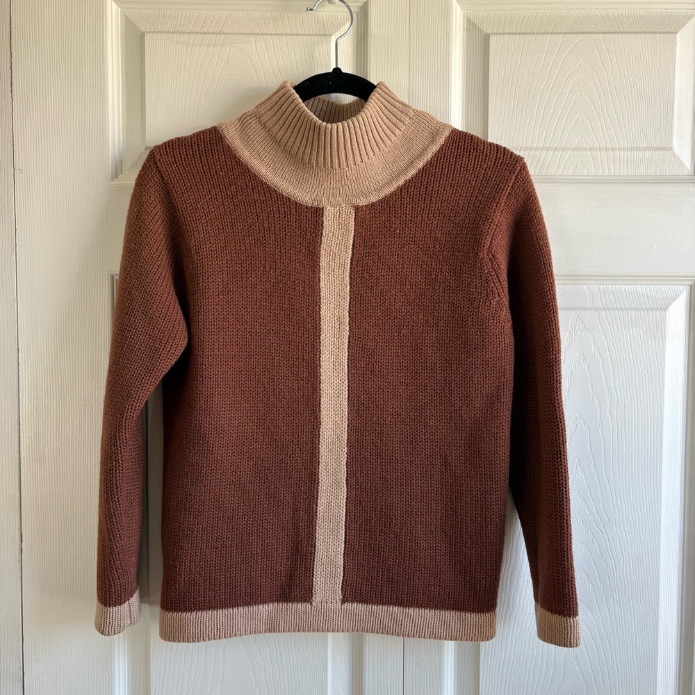 Vintage Debbie Leigh Virgin Wool Honkong‎ Fisherman Sweater Brown Turtleneck XS